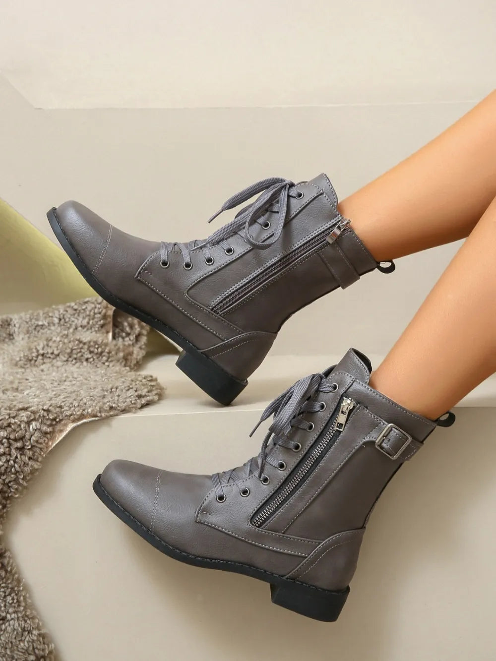 PU Leather Lace-Up Boots-Boots-Trendsi-[option4]-[option5]-[option6]-[option7]-[option8]-Shop-Boutique-Clothing-for-Women-Online