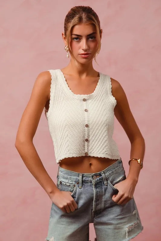 SO ME Chevron Pattern Buttoned Front Lightweight Tank Top-Tank Tops & Camis-Trendsi-[option4]-[option5]-[option6]-[option7]-[option8]-Shop-Boutique-Clothing-for-Women-Online