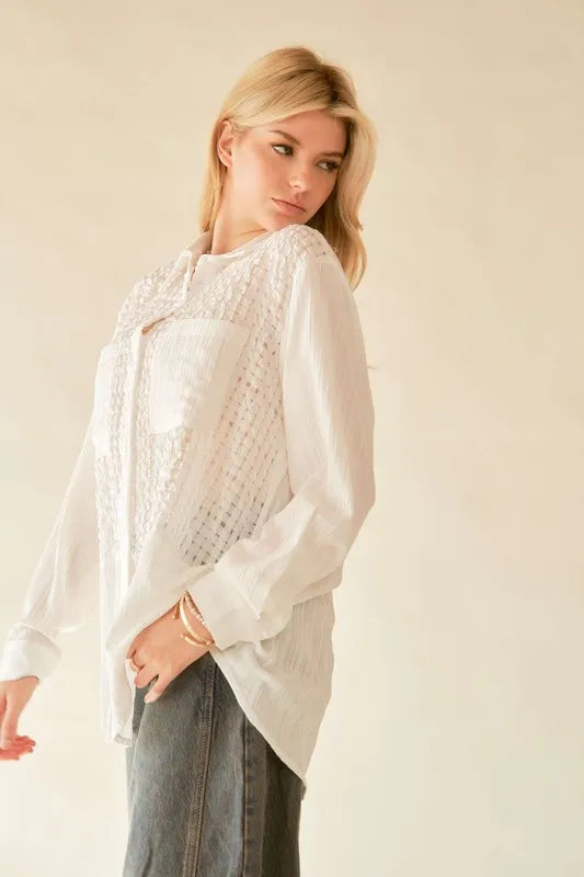 Davi & Dani Crinkled Jacquard Button Down Shirt-Blouses-Trendsi-[option4]-[option5]-[option6]-[option7]-[option8]-Shop-Boutique-Clothing-for-Women-Online