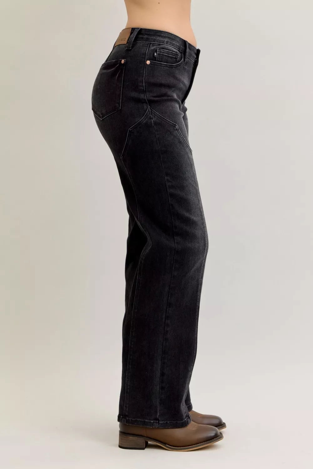 Judy Blue Mid Rise Straight Western Seam Detail Jeans-Jeans-Trendsi-[option4]-[option5]-[option6]-[option7]-[option8]-Shop-Boutique-Clothing-for-Women-Online