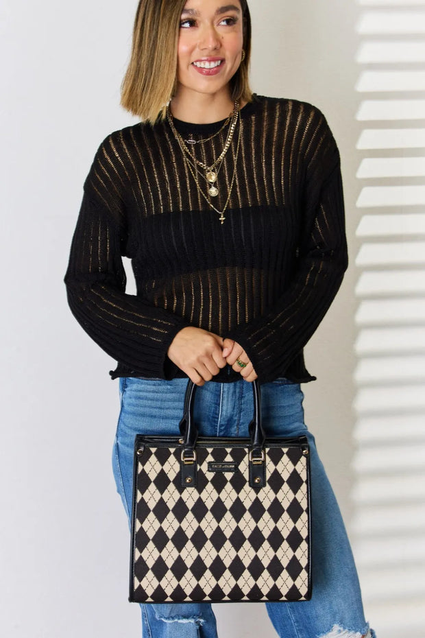 David Jones Argyle Pattern PU Leather Handbag-Bags-Trendsi-[option4]-[option5]-[option6]-[option7]-[option8]-Shop-Boutique-Clothing-for-Women-Online