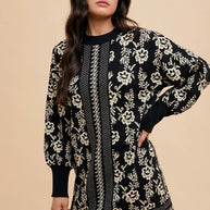 Annie Wear Floral Jacquard Round Neck Sweater Dress-Dresses-Trendsi-[option4]-[option5]-[option6]-[option7]-[option8]-Shop-Boutique-Clothing-for-Women-Online