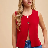 Annie Wear Metal Button Detail Crop Sweater Vest-Vest-Trendsi-RED-S-[option4]-[option5]-[option6]-[option7]-[option8]-Shop-Boutique-Clothing-for-Women-Online