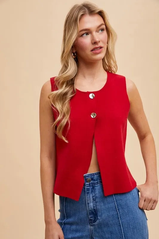 Annie Wear Metal Button Detail Crop Sweater Vest-Vest-Trendsi-RED-S-[option4]-[option5]-[option6]-[option7]-[option8]-Shop-Boutique-Clothing-for-Women-Online