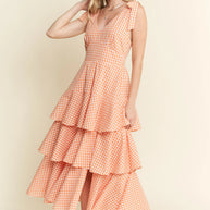 Jade By Jane Sleeveless Gingham Print Tiered Midi Dress-Dresses-Trendsi-ORANGE-S-[option4]-[option5]-[option6]-[option7]-[option8]-Shop-Boutique-Clothing-for-Women-Online