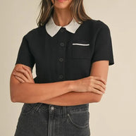 MABLE Button Down Contrast Collared Knit Cardigan-Crop Tops-Trendsi-Black-S-[option4]-[option5]-[option6]-[option7]-[option8]-Shop-Boutique-Clothing-for-Women-Online