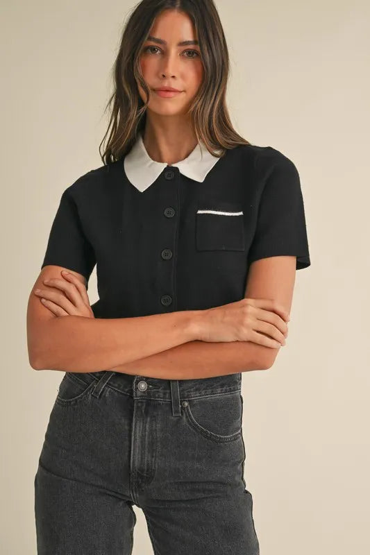 MABLE Button Down Contrast Collared Knit Cardigan-Crop Tops-Trendsi-Black-S-[option4]-[option5]-[option6]-[option7]-[option8]-Shop-Boutique-Clothing-for-Women-Online