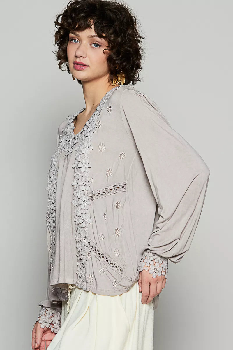 POL Floral Embroidery Woven Top with Lace Trim-Blouses-Trendsi-[option4]-[option5]-[option6]-[option7]-[option8]-Shop-Boutique-Clothing-for-Women-Online