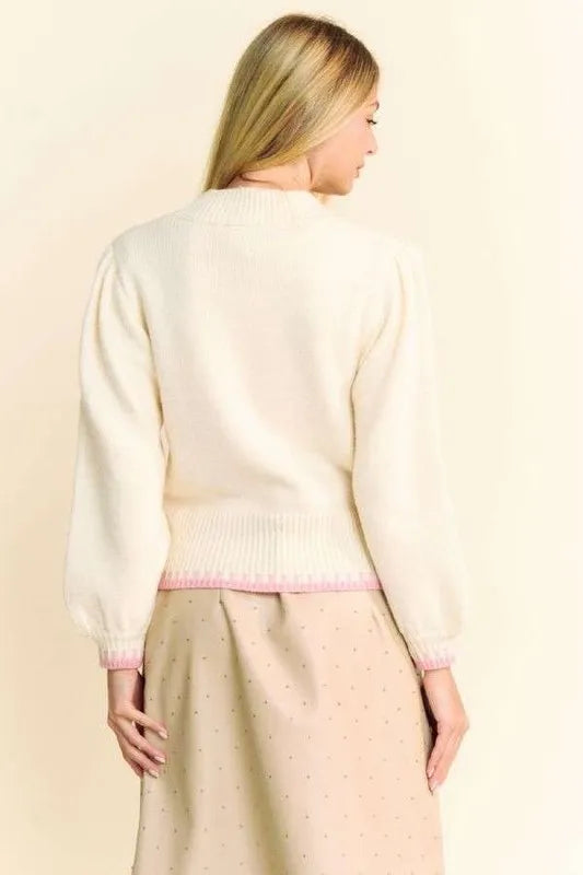 Davi & Dani Flower Patch Fuzzy Mock Neck Sweater-Sweaters-Trendsi-[option4]-[option5]-[option6]-[option7]-[option8]-Shop-Boutique-Clothing-for-Women-Online