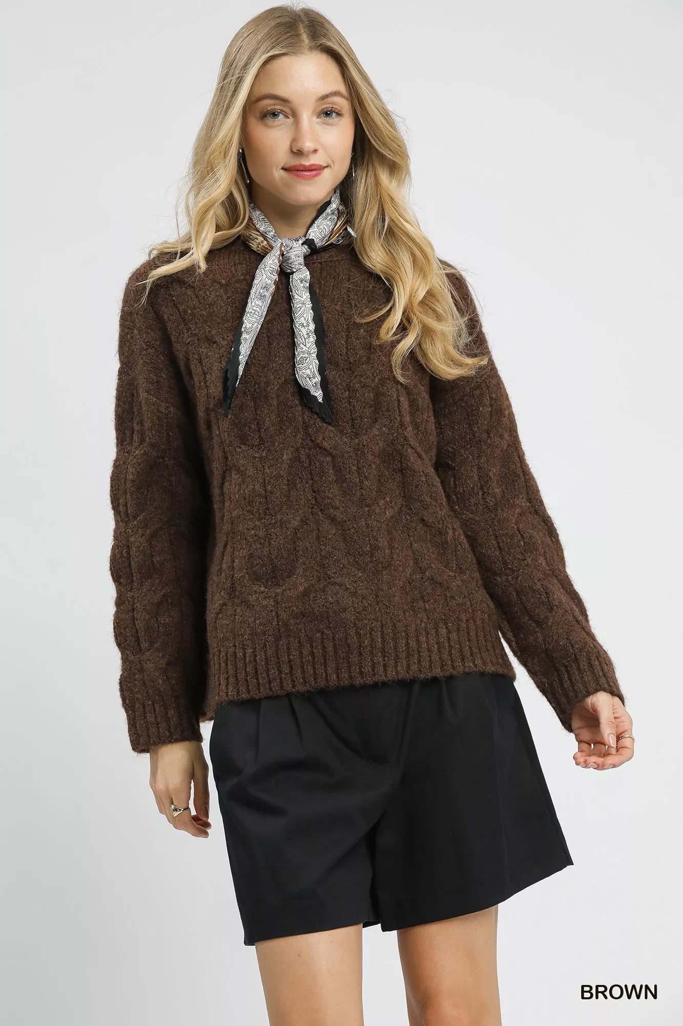 Umgee Cable Knit Cozy Sweater-Sweaters-Trendsi-Brown-S-[option4]-[option5]-[option6]-[option7]-[option8]-Shop-Boutique-Clothing-for-Women-Online