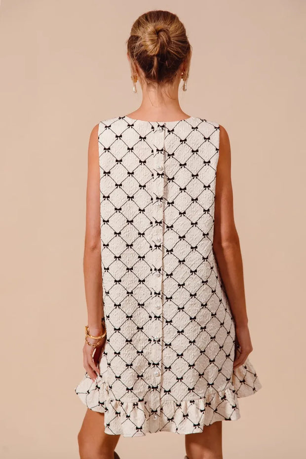 SO ME Texture Bow Printed Mini Ruffle Dress-Dresses-Trendsi-[option4]-[option5]-[option6]-[option7]-[option8]-Shop-Boutique-Clothing-for-Women-Online