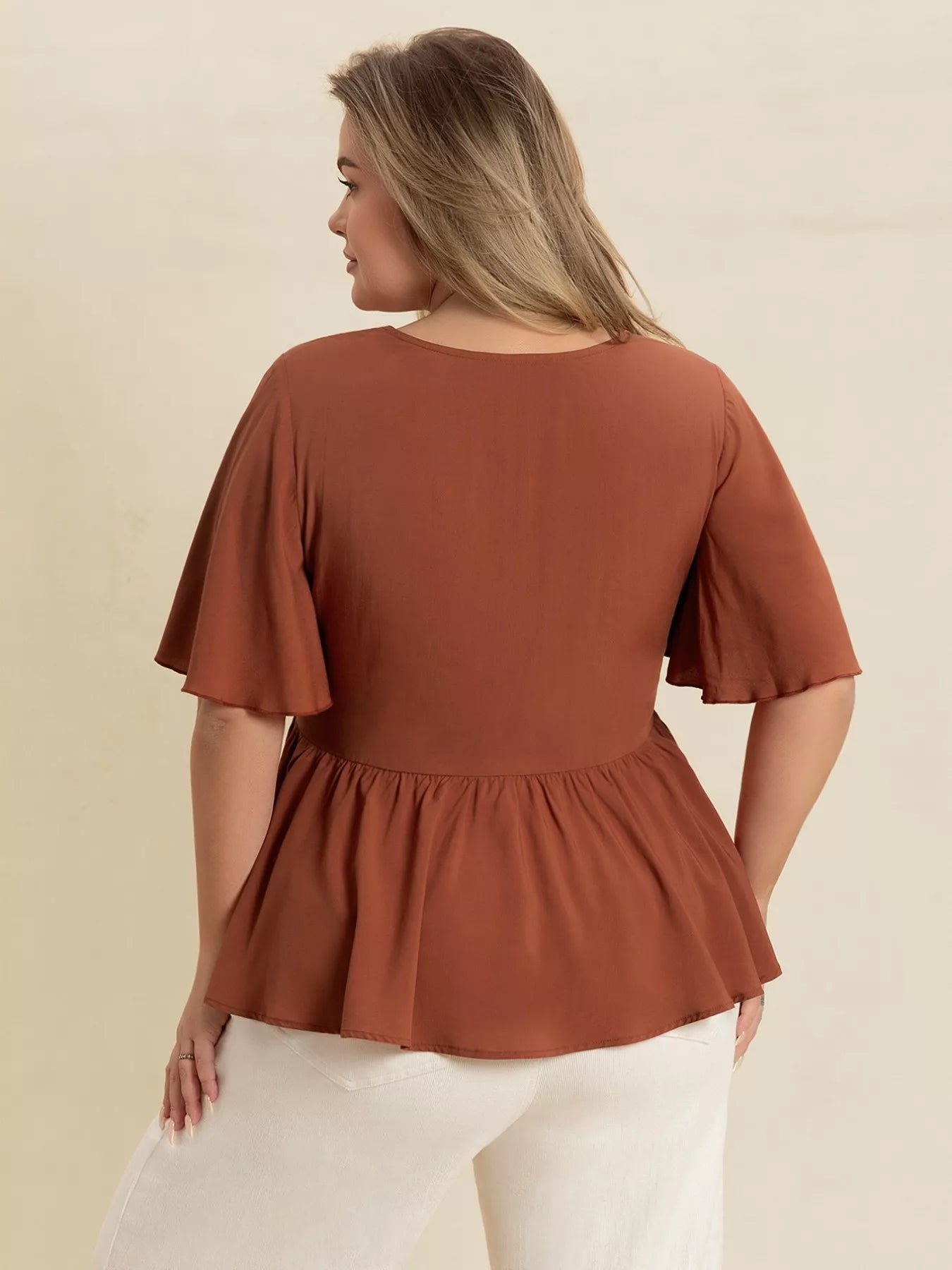 Plus Size Embroidered V-Neck Flutter Sleeve Blouse-Blouses-Trendsi-[option4]-[option5]-[option6]-[option7]-[option8]-Shop-Boutique-Clothing-for-Women-Online