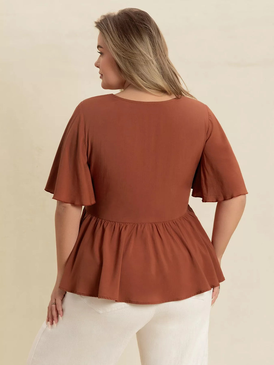 Plus Size Embroidered V-Neck Flutter Sleeve Blouse-Blouses-Trendsi-[option4]-[option5]-[option6]-[option7]-[option8]-Shop-Boutique-Clothing-for-Women-Online