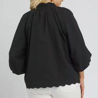 Umgee Full Size Textured Notched Balloon Sleeve Blouse-Blouses-Trendsi-[option4]-[option5]-[option6]-[option7]-[option8]-Shop-Boutique-Clothing-for-Women-Online