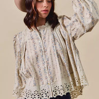 SO ME Floral Print Lace Button Down Shirt-Blouses-Trendsi-BLUE-S-[option4]-[option5]-[option6]-[option7]-[option8]-Shop-Boutique-Clothing-for-Women-Online