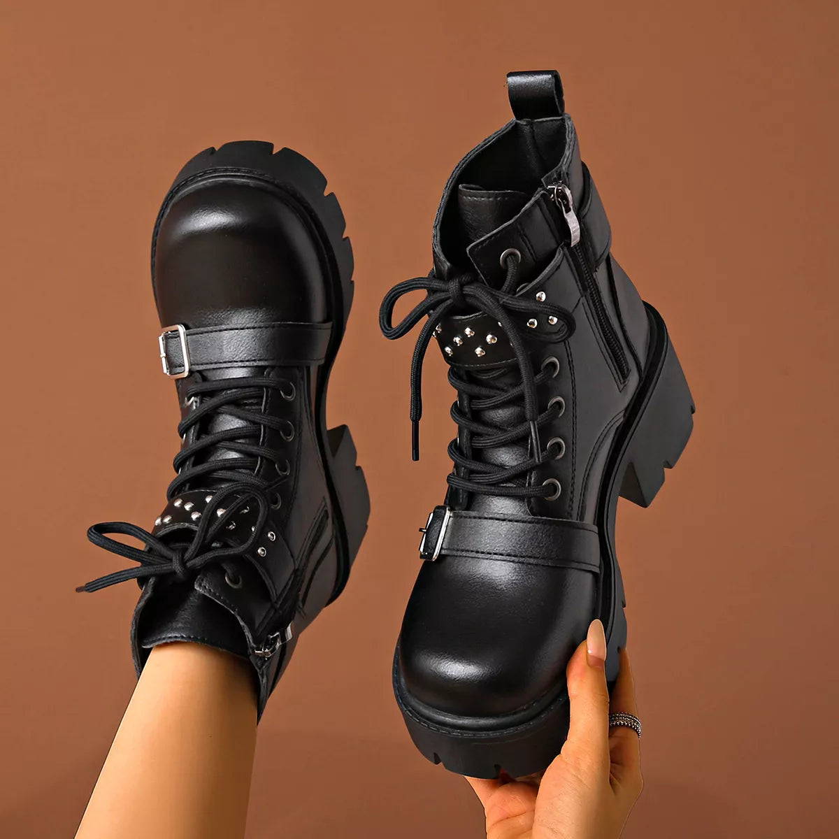 Round Toe Block Heels Boots-Boots-Trendsi-Black-35-[option4]-[option5]-[option6]-[option7]-[option8]-Shop-Boutique-Clothing-for-Women-Online
