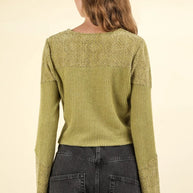 VERY J V-Neck Lace Detail Button Down Crop Ribbed Knit Top-Crop Tops-Trendsi-[option4]-[option5]-[option6]-[option7]-[option8]-Shop-Boutique-Clothing-for-Women-Online