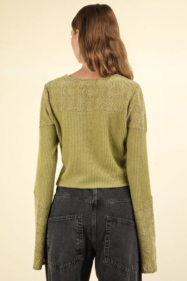 VERY J V-Neck Lace Detail Button Down Crop Ribbed Knit Top-Crop Tops-Trendsi-[option4]-[option5]-[option6]-[option7]-[option8]-Shop-Boutique-Clothing-for-Women-Online