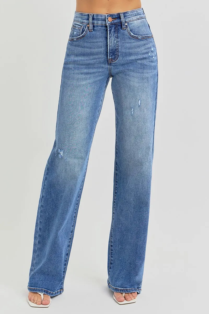 RISEN Tummy Control Elastic Band High Rise Wide Jeans-Trendsi-[option4]-[option5]-[option6]-[option7]-[option8]-Shop-Boutique-Clothing-for-Women-Online