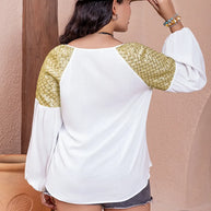 Plus Size Sequin Tie Neck Dropped Shoulder Blouse-Blouses-Trendsi-[option4]-[option5]-[option6]-[option7]-[option8]-Shop-Boutique-Clothing-for-Women-Online