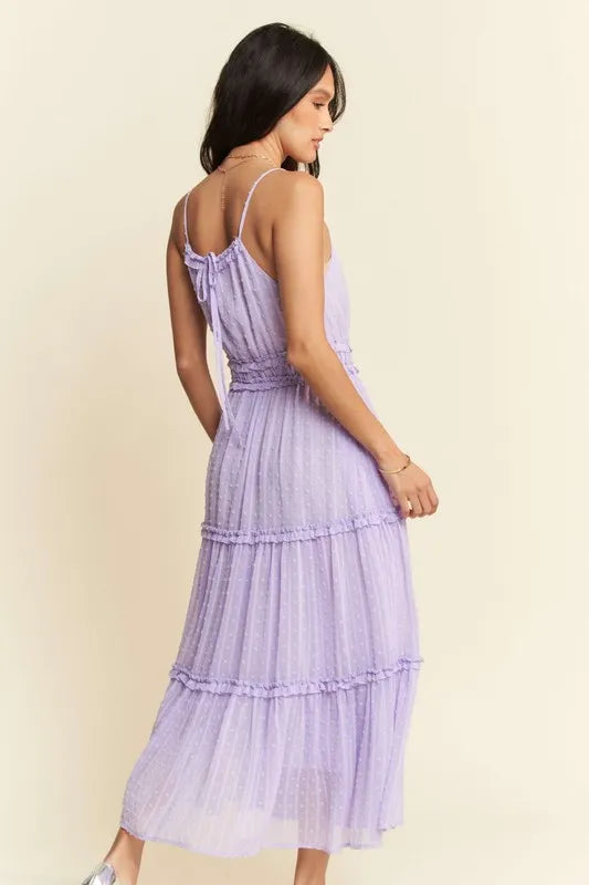 Davi & Dani Texture Swiss Dot Ruffle Square Neck Midi Dress-Dresses-Trendsi-[option4]-[option5]-[option6]-[option7]-[option8]-Shop-Boutique-Clothing-for-Women-Online