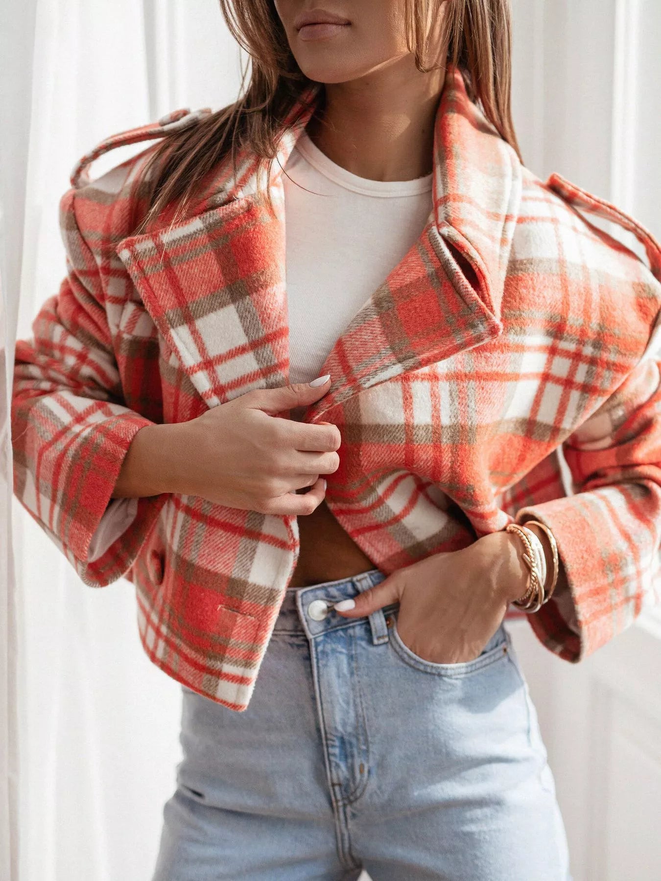 Plaid Lapel Collar Cropped Outerwear-jacket-Trendsi-Orange Plaid-S-[option4]-[option5]-[option6]-[option7]-[option8]-Shop-Boutique-Clothing-for-Women-Online