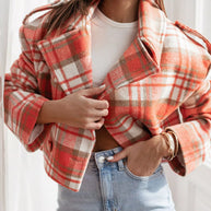 Plaid Lapel Collar Cropped Outerwear-jacket-Trendsi-Orange Plaid-S-[option4]-[option5]-[option6]-[option7]-[option8]-Shop-Boutique-Clothing-for-Women-Online