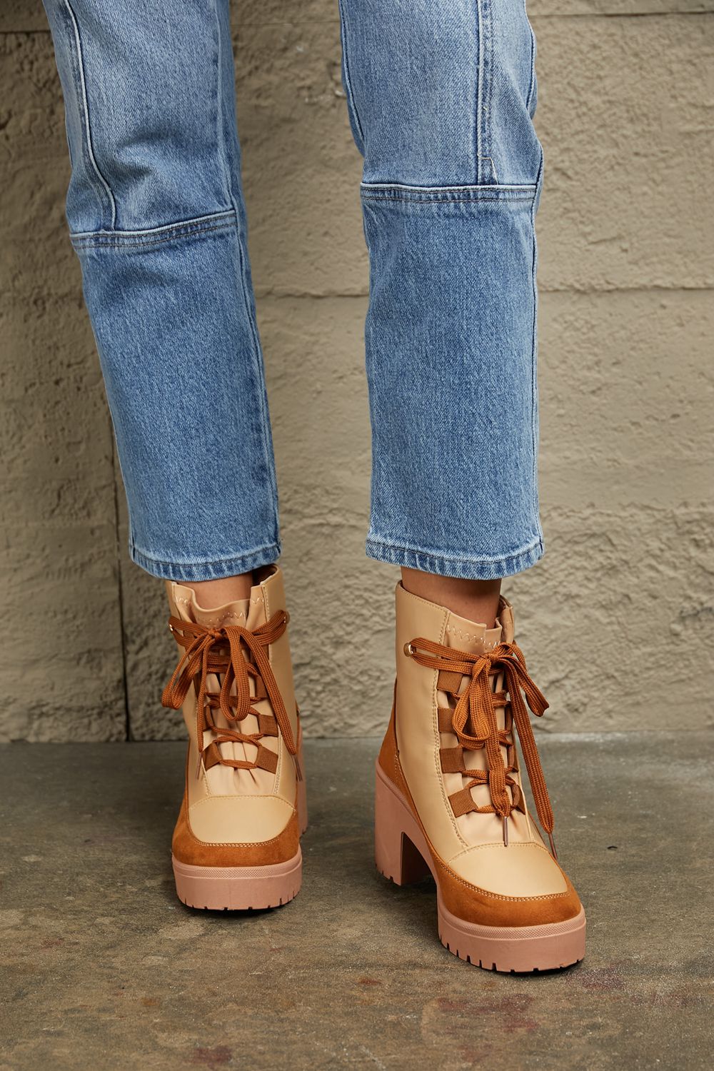 East Lion Corp Lace Up Lug Booties-Boots-Trendsi-Khaki-6-[option4]-[option5]-[option6]-[option7]-[option8]-Shop-Boutique-Clothing-for-Women-Online