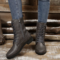 Round Toe Lace Up Block Heels Boots-110 Fashion Boots-Trendsi-Grey-36-[option4]-[option5]-[option6]-[option7]-[option8]-Shop-Boutique-Clothing-for-Women-Online