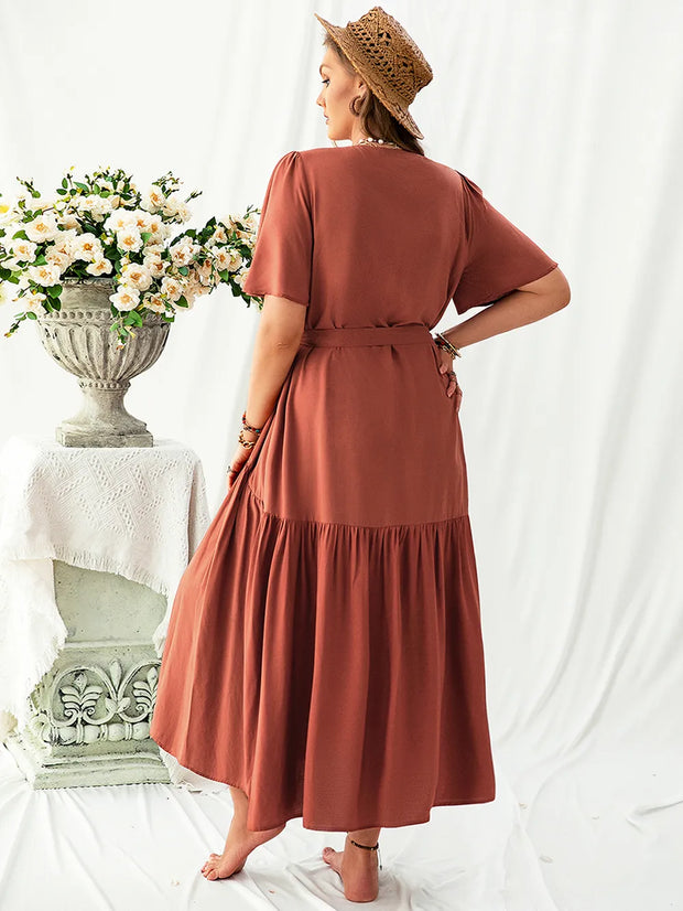 Plus Size V-Neck Flutter Sleeve Dress-Dresses-Trendsi-[option4]-[option5]-[option6]-[option7]-[option8]-Shop-Boutique-Clothing-for-Women-Online