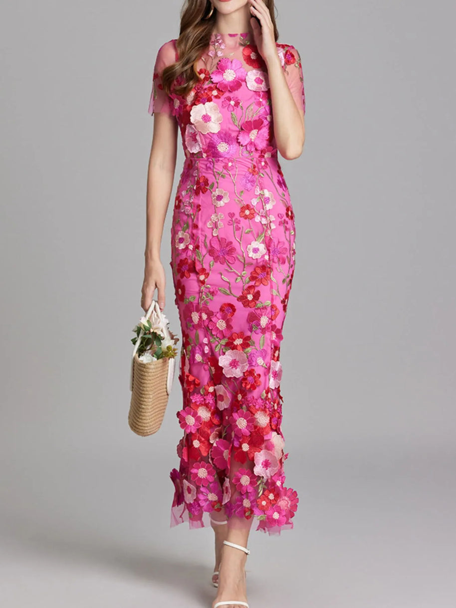 Floral Embroidered Mesh Overlay Maxi Dress-Dresses-Trendsi-Rose Red-S-[option4]-[option5]-[option6]-[option7]-[option8]-Shop-Boutique-Clothing-for-Women-Online