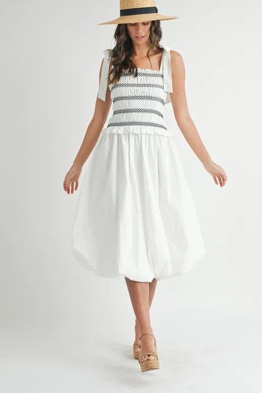 MABLE Smocked Bodice Bubble Midi Dress-Dresses-Trendsi-[option4]-[option5]-[option6]-[option7]-[option8]-Shop-Boutique-Clothing-for-Women-Online
