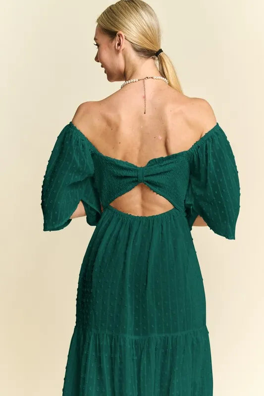 Davi & Dani Swiss Dotted Ruched Ruffle Open Back Midi Dress-Dresses-Trendsi-[option4]-[option5]-[option6]-[option7]-[option8]-Shop-Boutique-Clothing-for-Women-Online