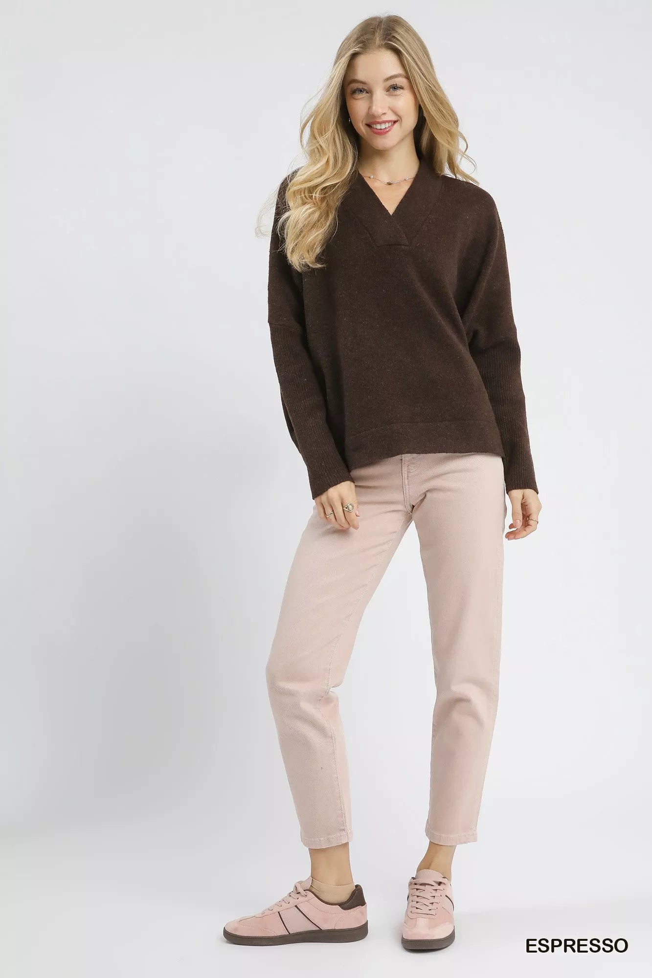 Umgee V-Neck Sweater with Wide Trim Detail-Sweater-Trendsi-[option4]-[option5]-[option6]-[option7]-[option8]-Shop-Boutique-Clothing-for-Women-Online