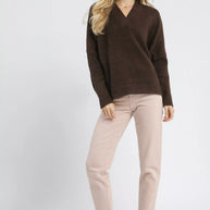 Umgee V-Neck Sweater with Wide Trim Detail-Sweater-Trendsi-[option4]-[option5]-[option6]-[option7]-[option8]-Shop-Boutique-Clothing-for-Women-Online