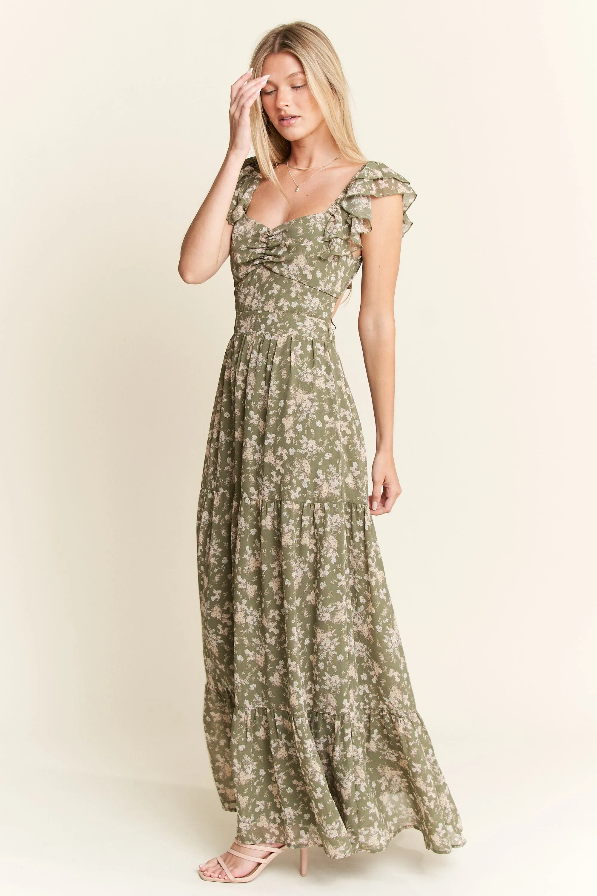 Jade By Jane Ruffle Sleeve Tiered Maxi Dress-Dresses-Trendsi-[option4]-[option5]-[option6]-[option7]-[option8]-Shop-Boutique-Clothing-for-Women-Online