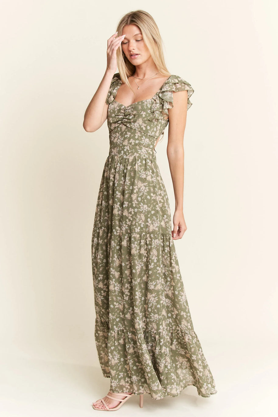 Jade By Jane Ruffle Sleeve Tiered Maxi Dress-Dresses-Trendsi-[option4]-[option5]-[option6]-[option7]-[option8]-Shop-Boutique-Clothing-for-Women-Online