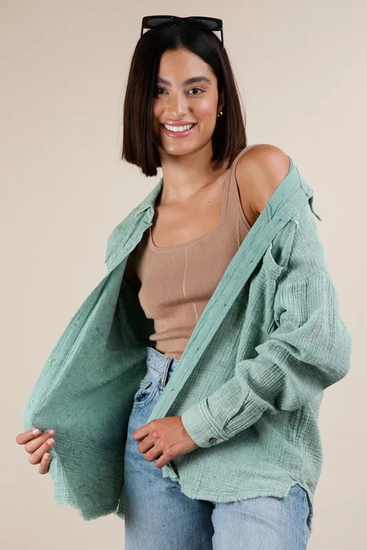 VERY J Mineral Washed Gauze Button Down Shirt-Womens Outerwear/Shacket-Trendsi-[option4]-[option5]-[option6]-[option7]-[option8]-Shop-Boutique-Clothing-for-Women-Online
