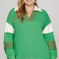 She + Sky Full Size Color Block Sleeve Johnny Collar French Terry Sweatshirt-Sweaters-Trendsi-[option4]-[option5]-[option6]-[option7]-[option8]-Shop-Boutique-Clothing-for-Women-Online