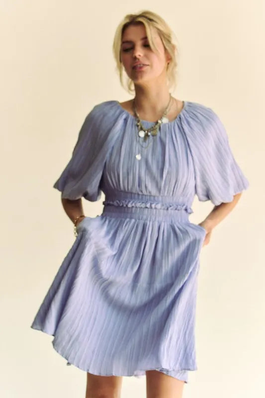Davi & Dani Back Button Puff Sleeve Mini Dress-Dresses-Trendsi-[option4]-[option5]-[option6]-[option7]-[option8]-Shop-Boutique-Clothing-for-Women-Online