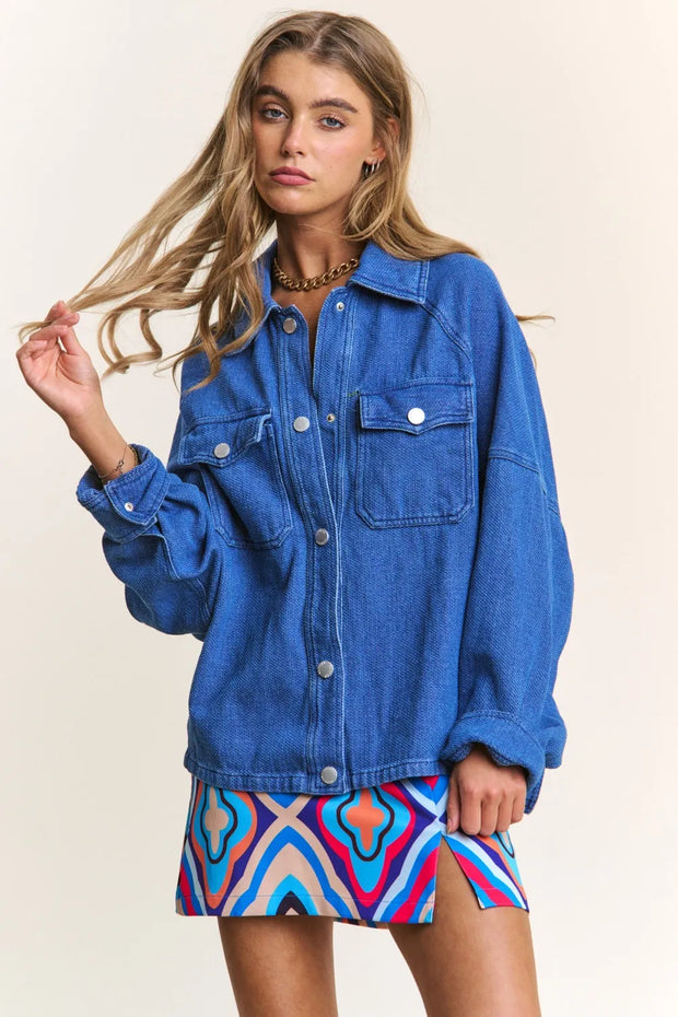 J.NNA Snap Down Long Sleeve Denim Shacket-Womens Outerwear/Shacket-Trendsi-Dark Denim-S-[option4]-[option5]-[option6]-[option7]-[option8]-Shop-Boutique-Clothing-for-Women-Online