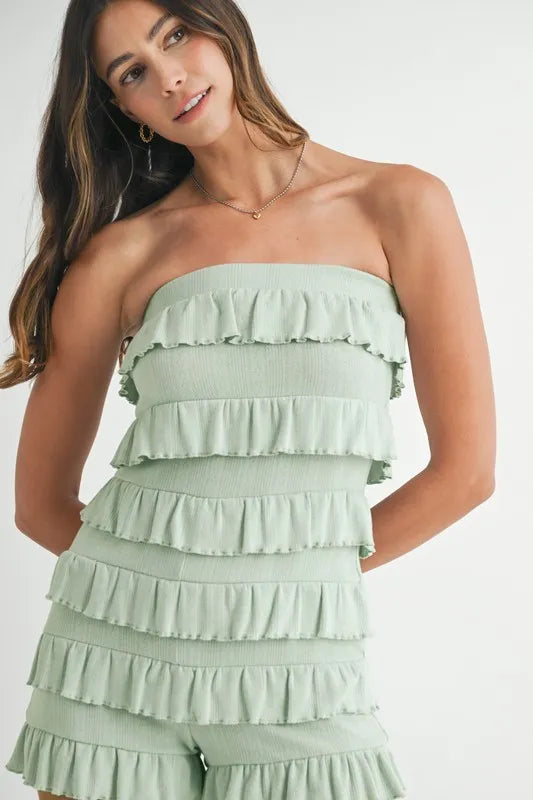 MABLE Pointelle Knit Fabric Ruffled Tube Romper-Jumpsuits & Rompers-Trendsi-[option4]-[option5]-[option6]-[option7]-[option8]-Shop-Boutique-Clothing-for-Women-Online