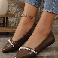 Pearl Embellished Pointed Toe Loafers-135 Flats-Trendsi-Brown-36-[option4]-[option5]-[option6]-[option7]-[option8]-Shop-Boutique-Clothing-for-Women-Online