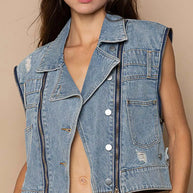 POL Cropped Denim Jacket with Functional Zipper Detail-jacket-Trendsi-[option4]-[option5]-[option6]-[option7]-[option8]-Shop-Boutique-Clothing-for-Women-Online