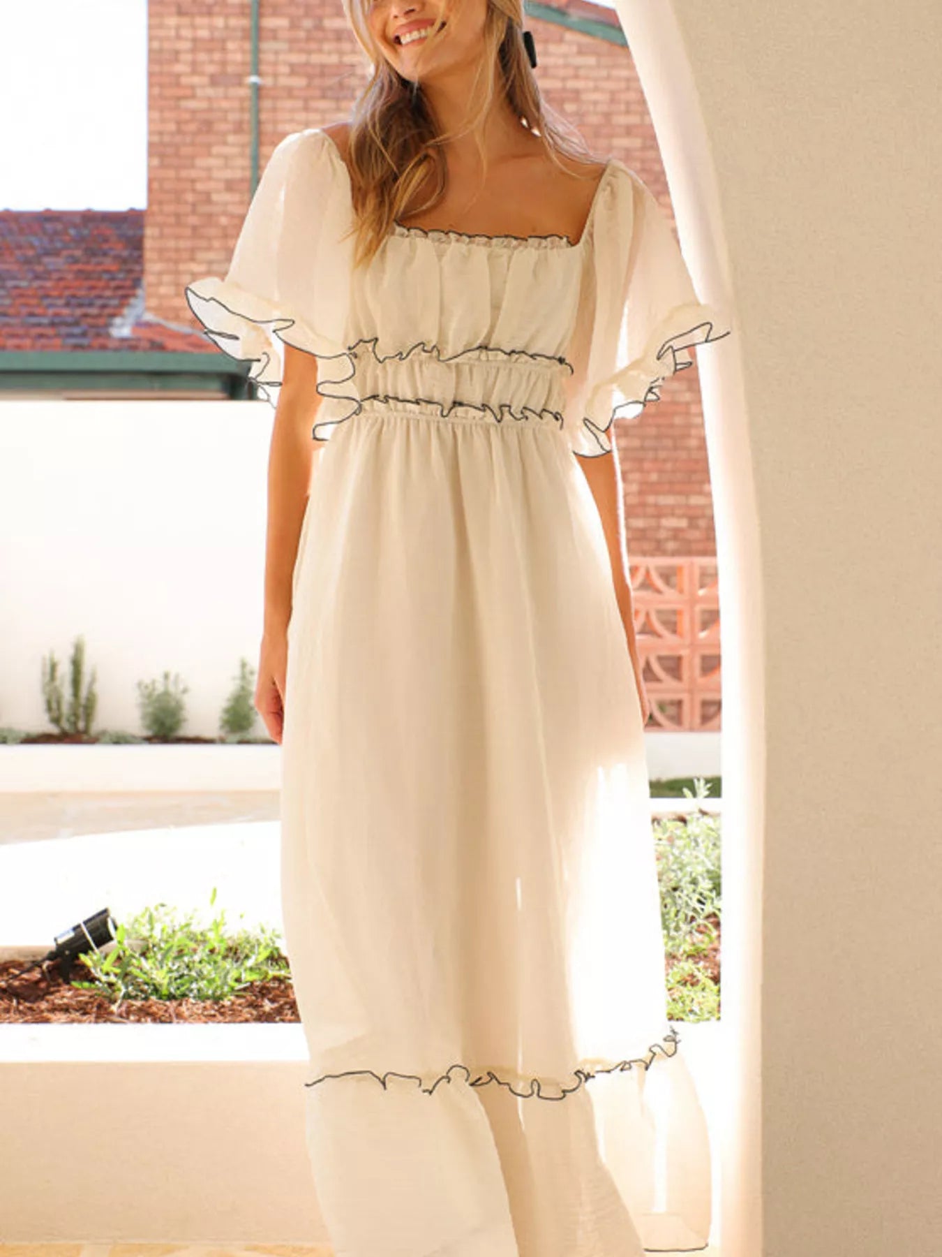 Ruffled Short Sleeve Tiered Maxi Dress-Dresses-Trendsi-[option4]-[option5]-[option6]-[option7]-[option8]-Shop-Boutique-Clothing-for-Women-Online
