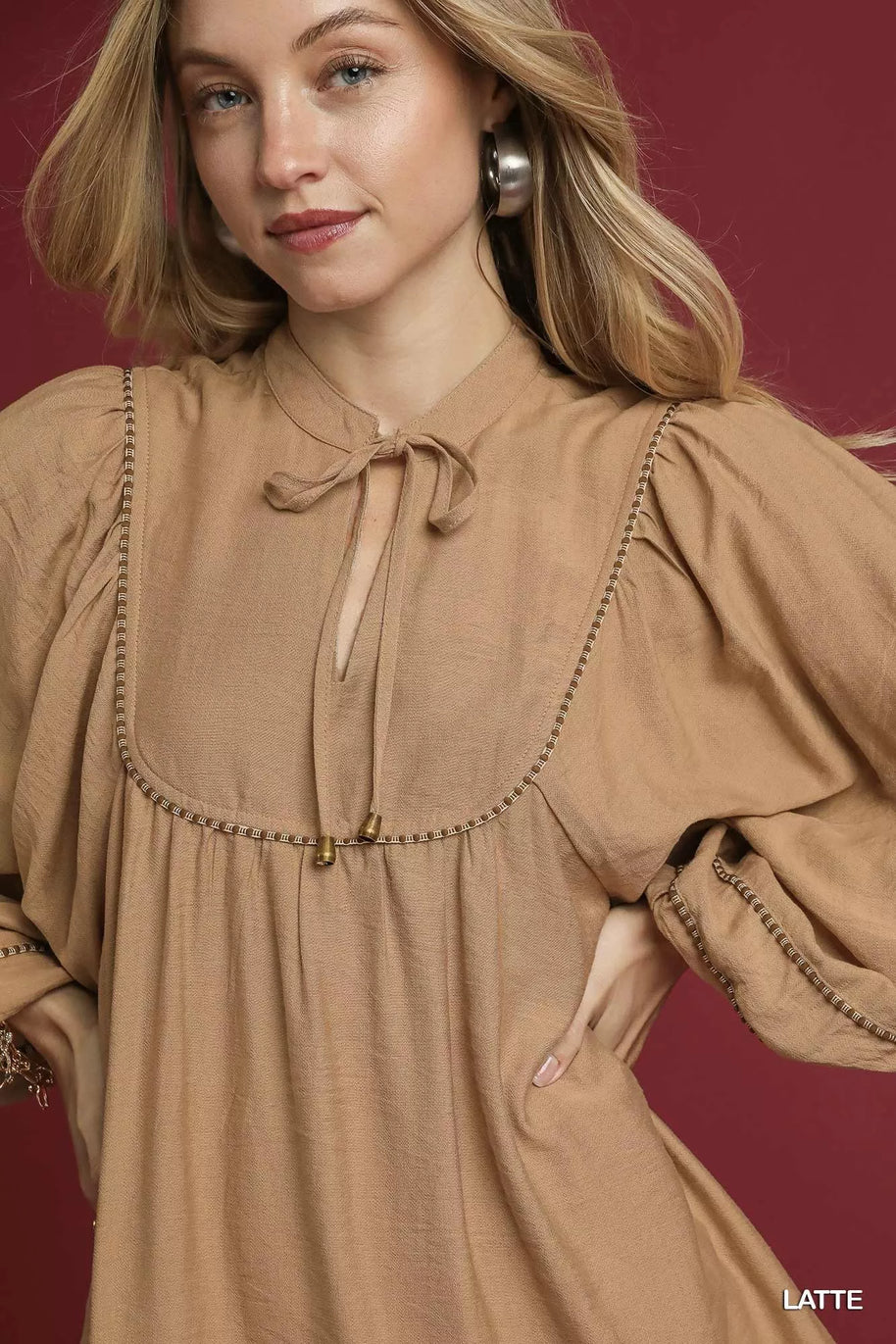 Umgee Boho Peasant Mini Dress with Trim Detail-Dresses-Trendsi-[option4]-[option5]-[option6]-[option7]-[option8]-Shop-Boutique-Clothing-for-Women-Online