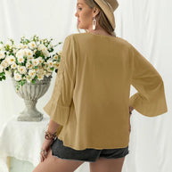 Plus Size Lace Detail V-Neck Flounce Sleeve Blouse-Blouses-Trendsi-[option4]-[option5]-[option6]-[option7]-[option8]-Shop-Boutique-Clothing-for-Women-Online