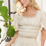 ADORA Lace Smocked Waist Peasant Top-top-Trendsi-[option4]-[option5]-[option6]-[option7]-[option8]-Shop-Boutique-Clothing-for-Women-Online
