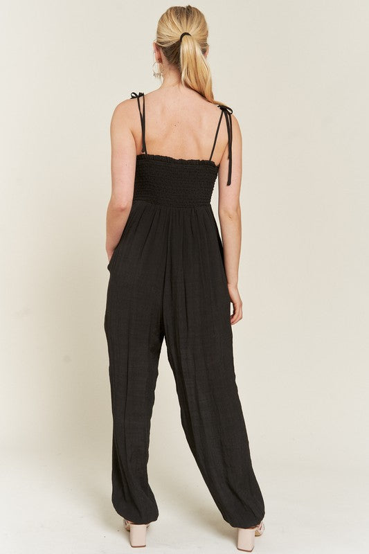 SMOCKED TIE STRAP JUMPSUIT-Jade By Jane-[option4]-[option5]-[option6]-[option7]-[option8]-Shop-Boutique-Clothing-for-Women-Online