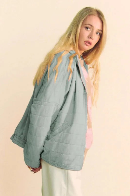 Davi & Dani Quilted Zip Up Dropped Shoulder Jacket-Jacket-Trendsi-[option4]-[option5]-[option6]-[option7]-[option8]-Shop-Boutique-Clothing-for-Women-Online